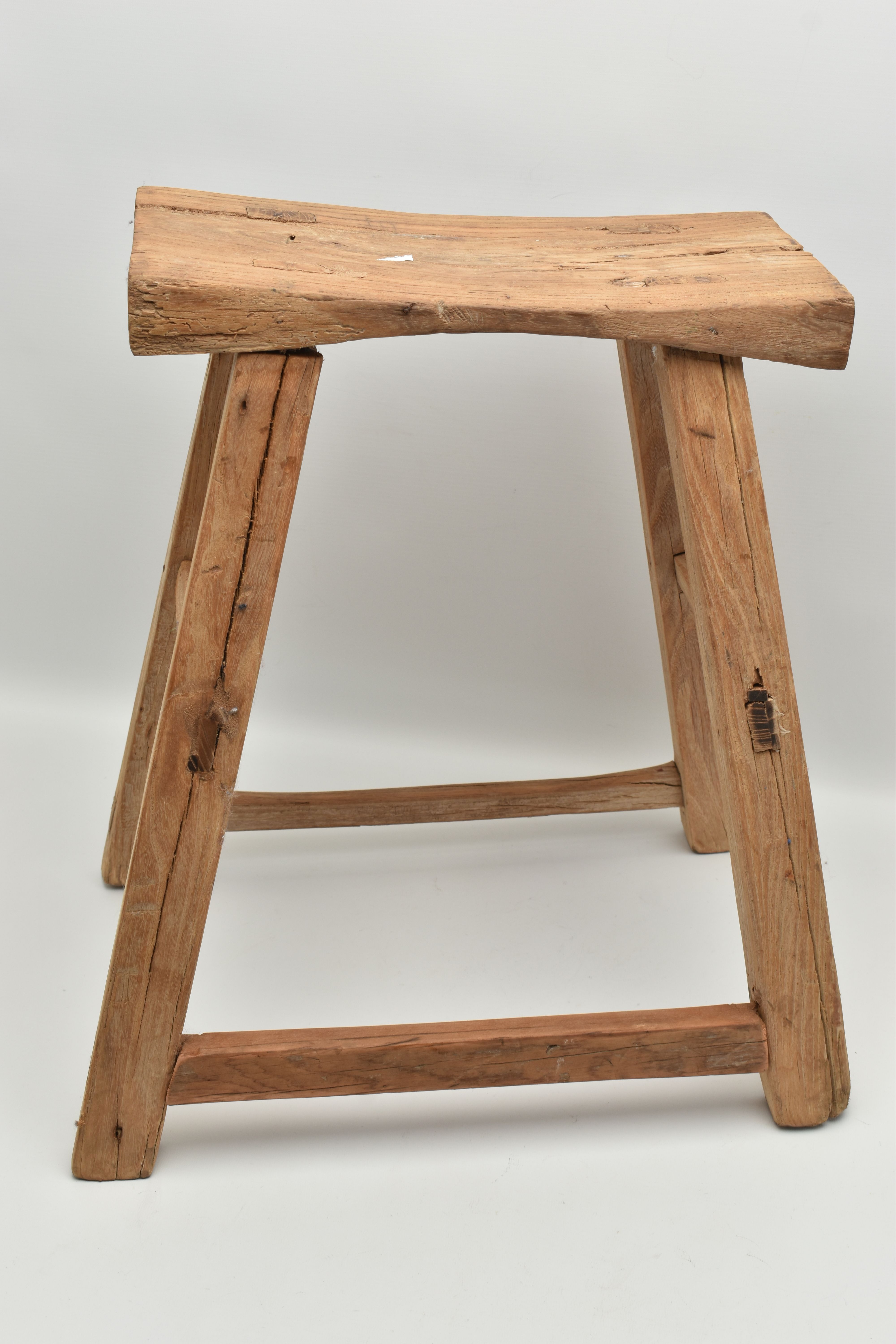 AN ELM STOOL, on square tapered legs, united by stretchers, width 46cm x depth 31cm x height 50cm ( - Image 3 of 6