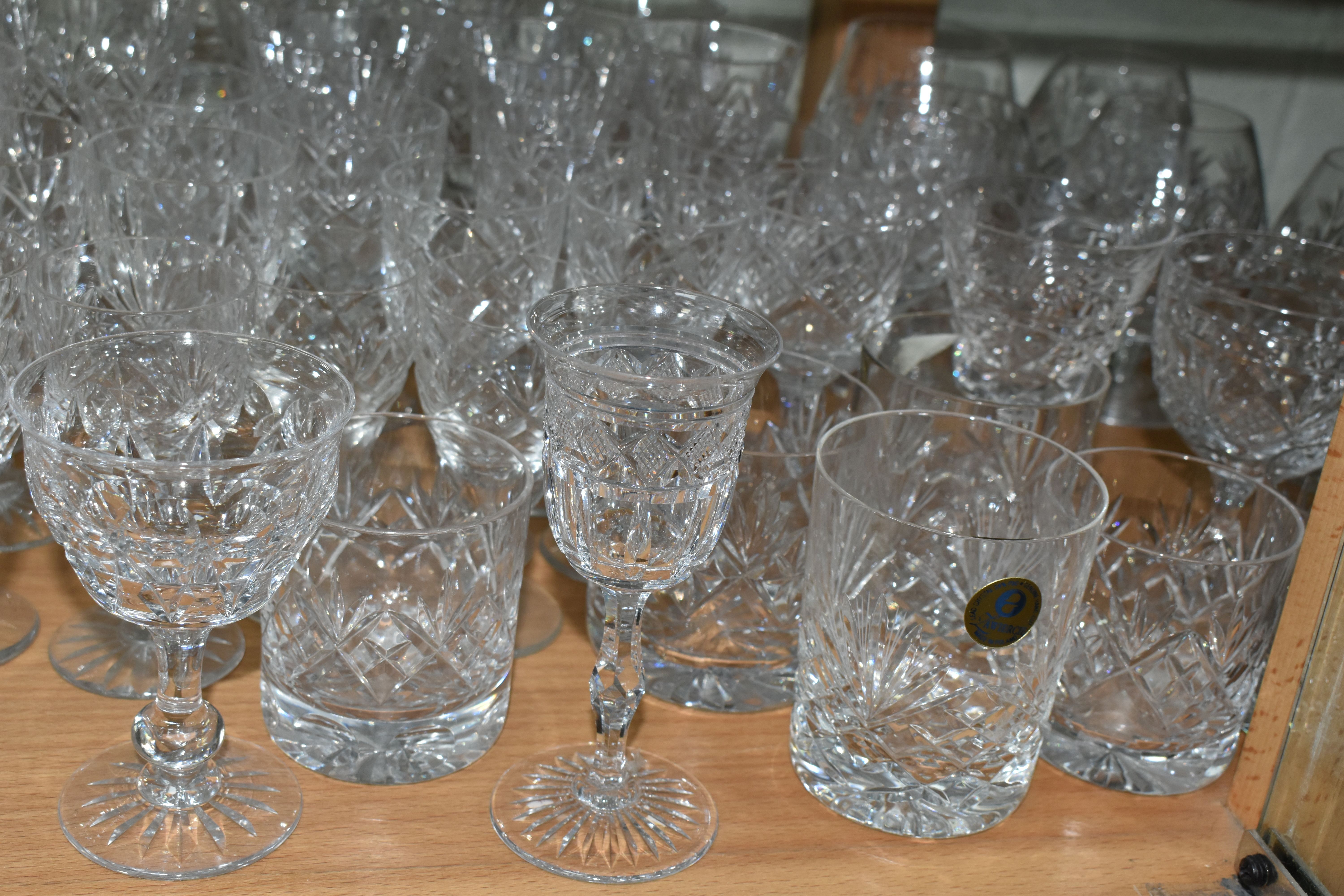 A LARGE QUANTITY OF CUT CRYSTAL WINE GLASSES AND WHISKY TUMBLERS, maker's names include Tudor - Image 3 of 6