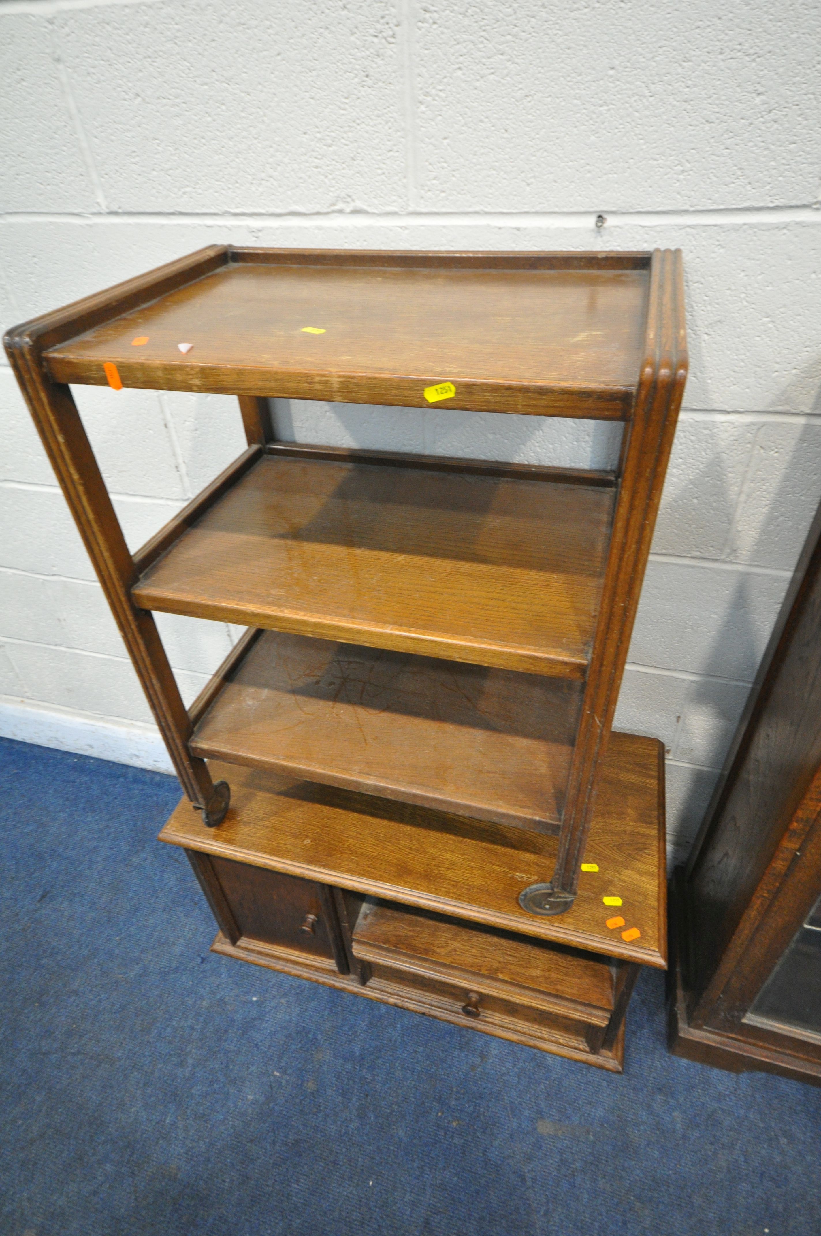 A SELECTION OF 20TH CENTURY OAK FURNITURE, to include a double door lead glazed bookcase, width 92cm - Image 4 of 5