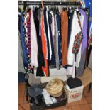 A SMALL QUANTITY OF LADIES' CLOTHING ETC, to include blouses, jumpers, skirts and trousers etc.,