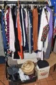 A SMALL QUANTITY OF LADIES' CLOTHING ETC, to include blouses, jumpers, skirts and trousers etc.,