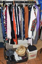 A SMALL QUANTITY OF LADIES' CLOTHING ETC, to include blouses, jumpers, skirts and trousers etc.,