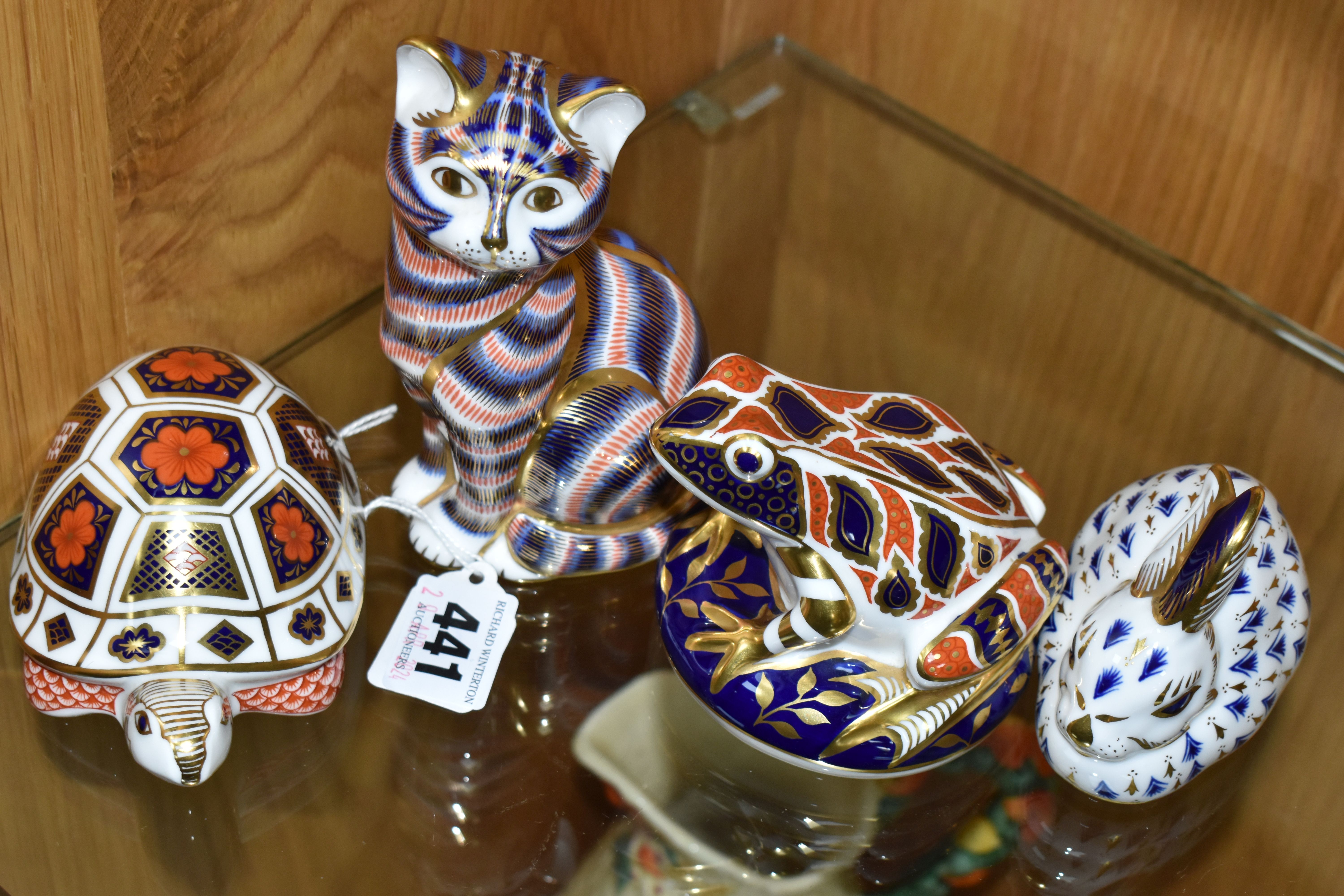 FOUR ROYAL CROWN DERBY PAPERWEIGHTS, comprising Rabbit - gold stopper, Frog - silver stopper, Turtle - Image 5 of 7