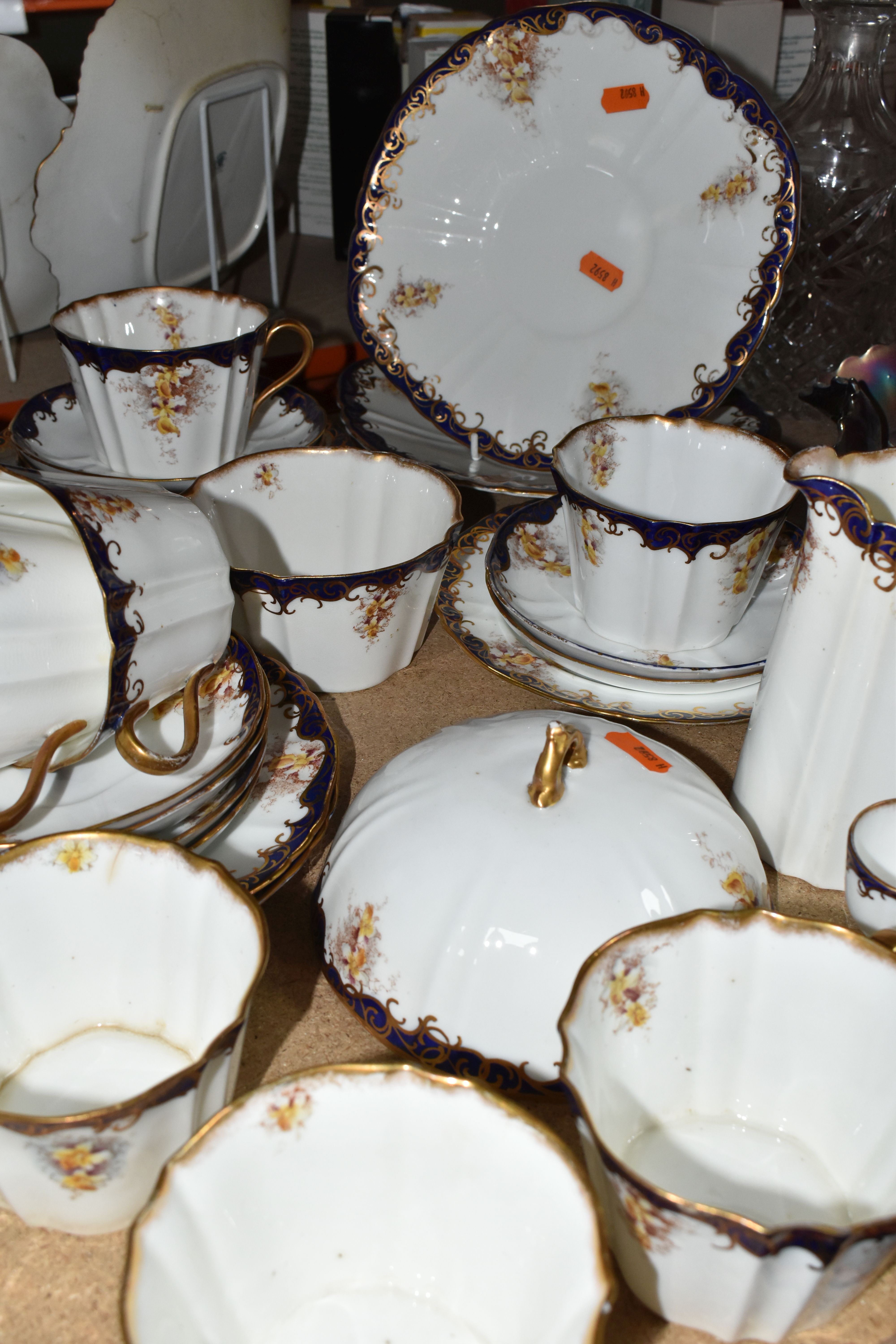 A GROUP OF LATE 19TH CENTURY TEA WARE, to include an Adderley tea set pattern 9854, decorated with - Image 5 of 10