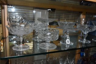 A COLLECTION OF TAZZA, COMPOTE AND BON BON DISHES, ten assorted designs comprising a rose etched bon