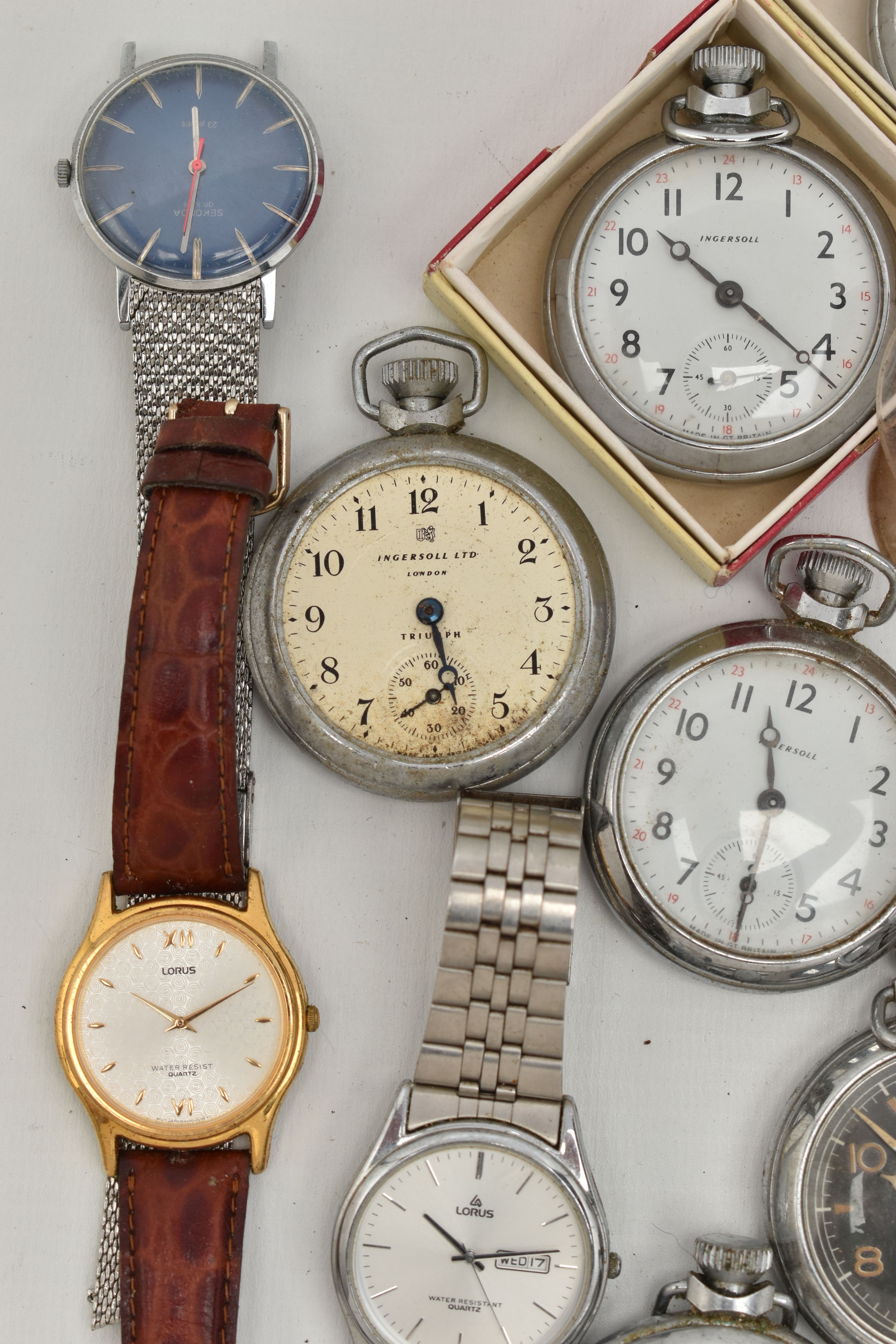 A BOX OF ASSORTED WATCHES, to include twelve 'Ingersoll' pocket watches, together with eight - Image 3 of 7