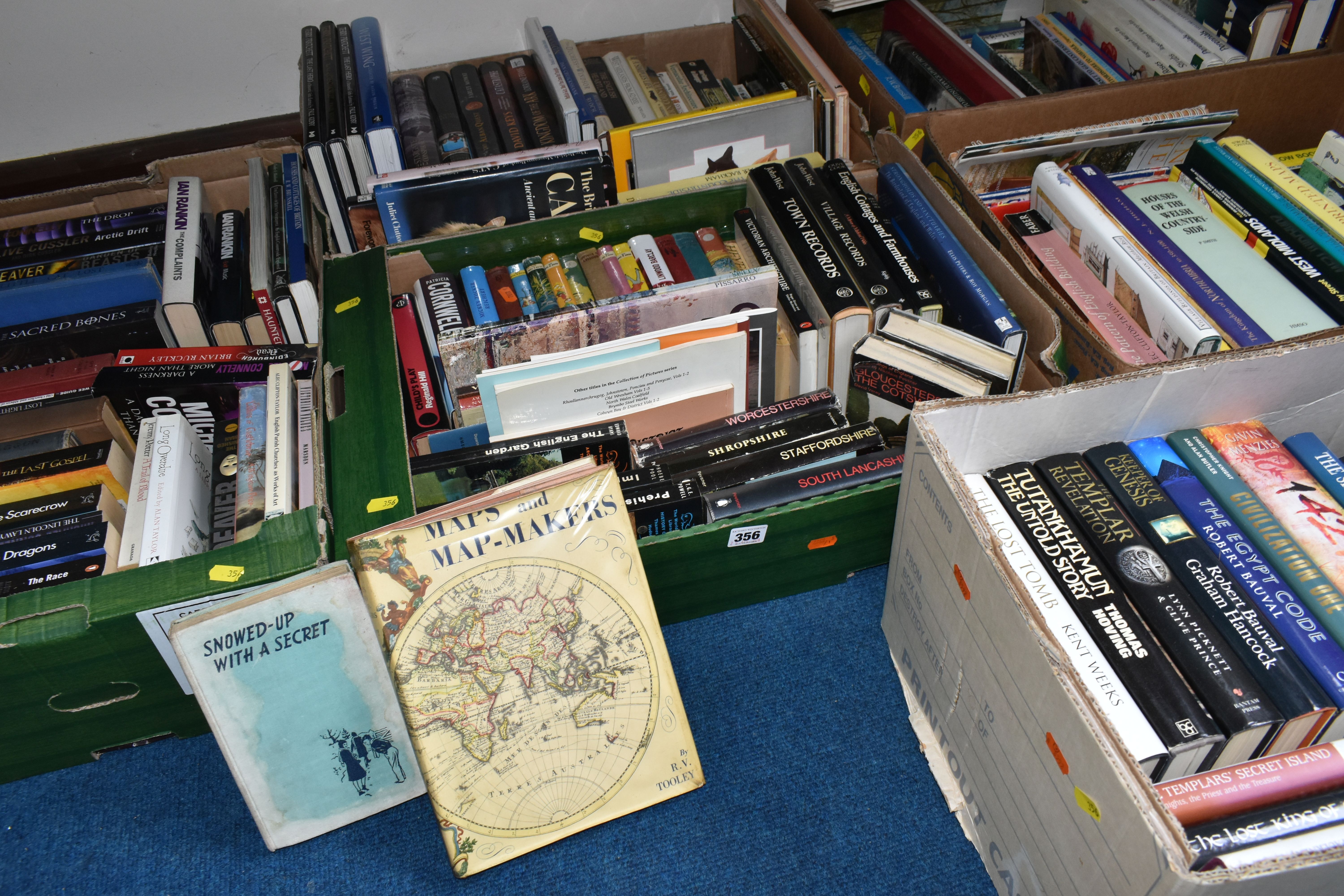 SIX BOXES OF BOOKS, approximately one hundred assorted books, to include paperbacks and hardback