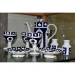 A GROUP OF ROYAL CROWN DERBY UNFINISHED IMARI, comprising a coffee pot, three chalice/goblets, two