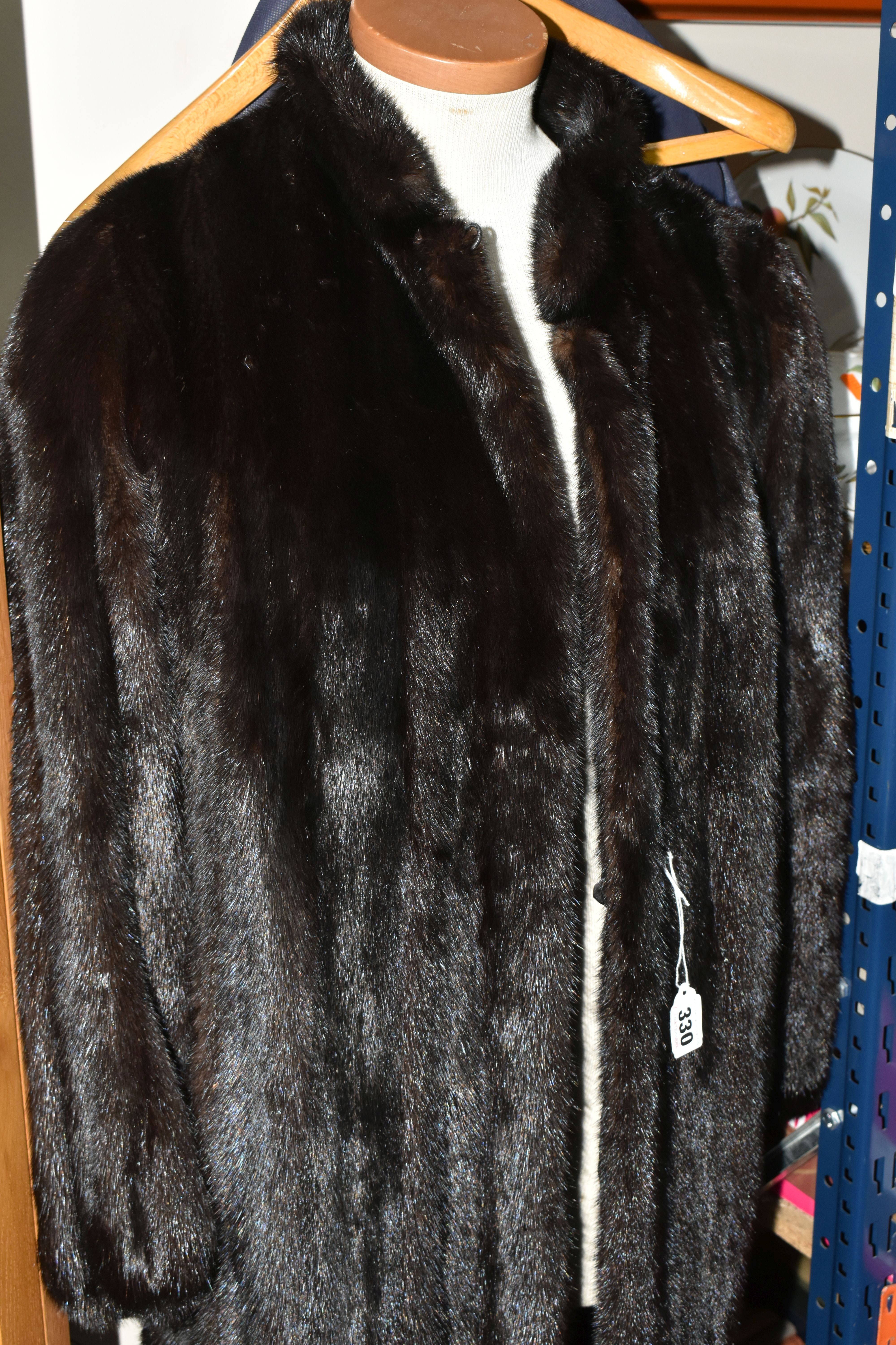 A LADIES' ANKLE LENGTH DARK BROWN FUR COAT, made by Faulkes of Edgbaston, approximate size 12 (1) ( - Image 2 of 6