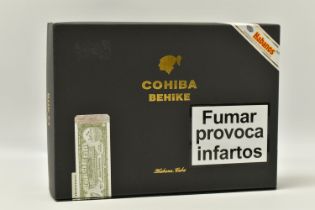 CIGARS, One Box of 10 COHIBA BEHIKE 54 Cigars, outer box seal (broken) has a barcode, inner