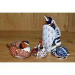 FOUR ROYAL CROWN DERBY PAPERWEIGHTS, comprising a Penguin, gold stopper, height 13cm, a Pheasant,