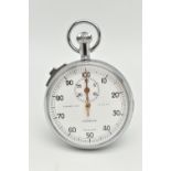 A CAMERER CUSS LONDON INCABLOC CHROME CASED STOPWATCH, white painted dial marked in 10 second