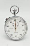 A CAMERER CUSS LONDON INCABLOC CHROME CASED STOPWATCH, white painted dial marked in 10 second