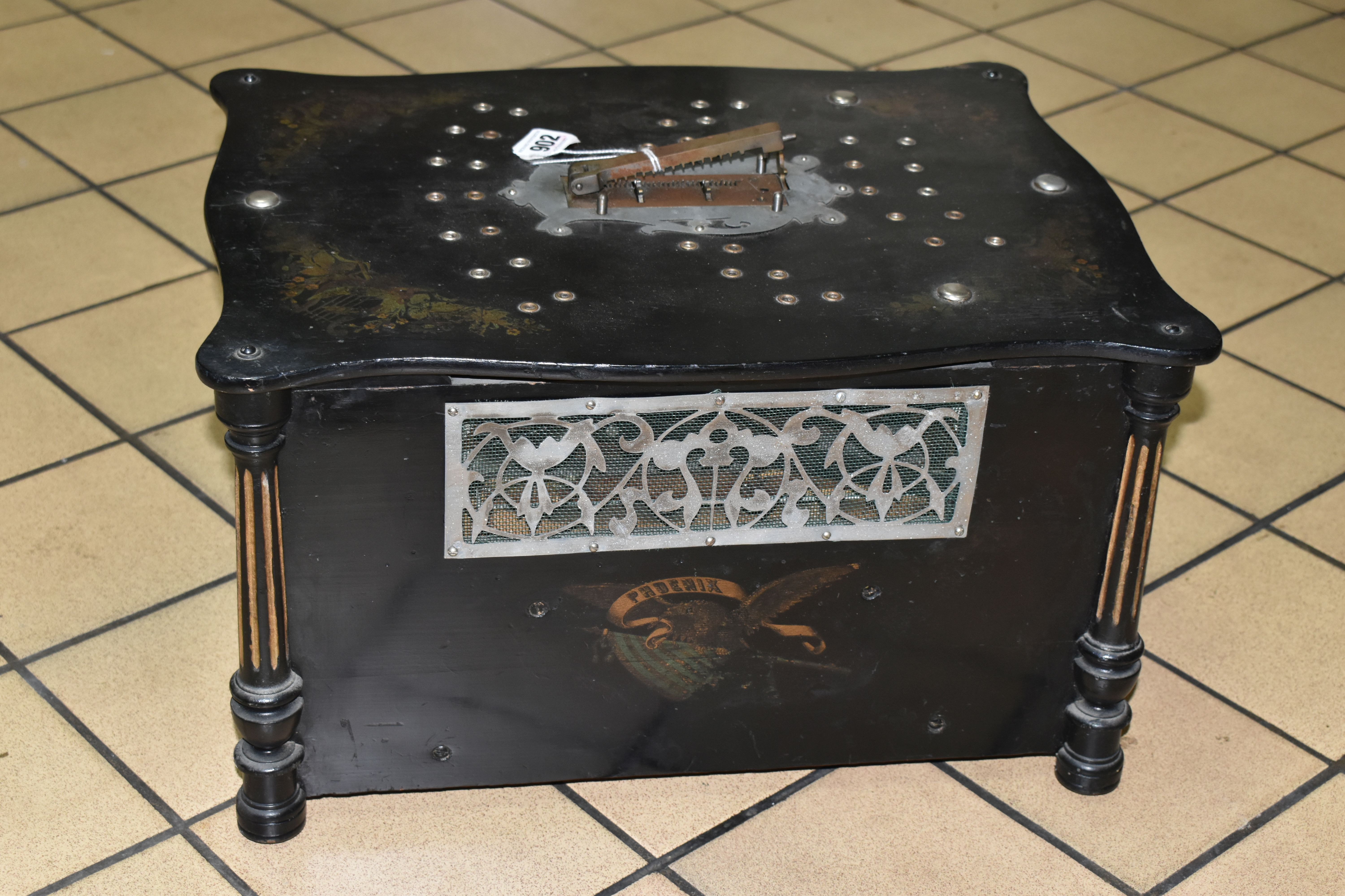A LATE 19TH / EARLY 20TH CENTURY EBONISED AND GILT PHOENIX TABLE TOP POLYPHON / ORGANETTE OF - Image 5 of 9