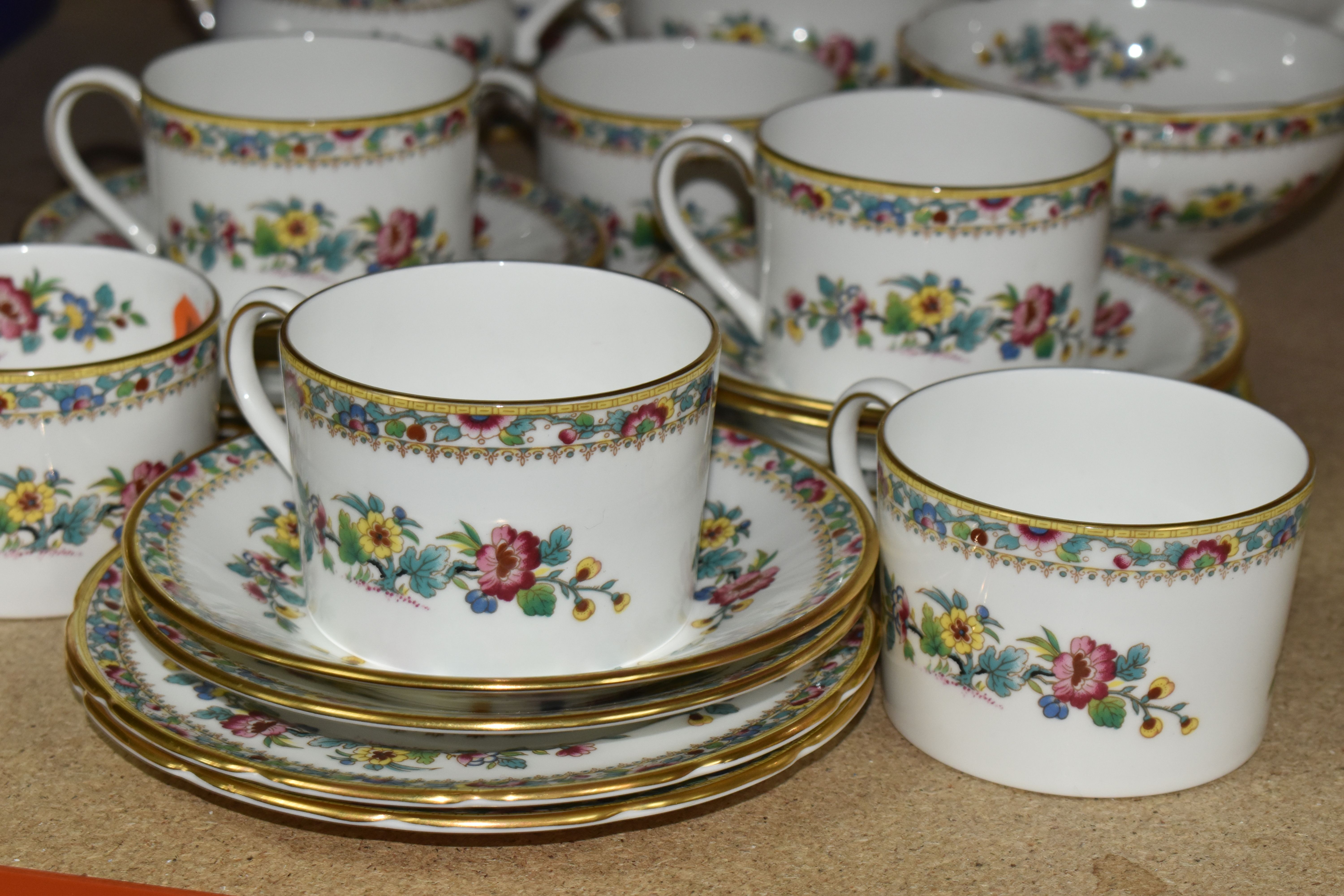 A COALPORT 'MING ROSE' PATTERN TEA SET, comprising teapot, cake plate, covered sugar bowl, footed - Image 2 of 6