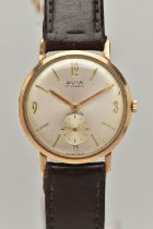 A GENTS 9CT GOLD 'AVIA' WRISTWATCH, manual wind, round silvered dial signed 'Avia 17 Jewels', Arabic