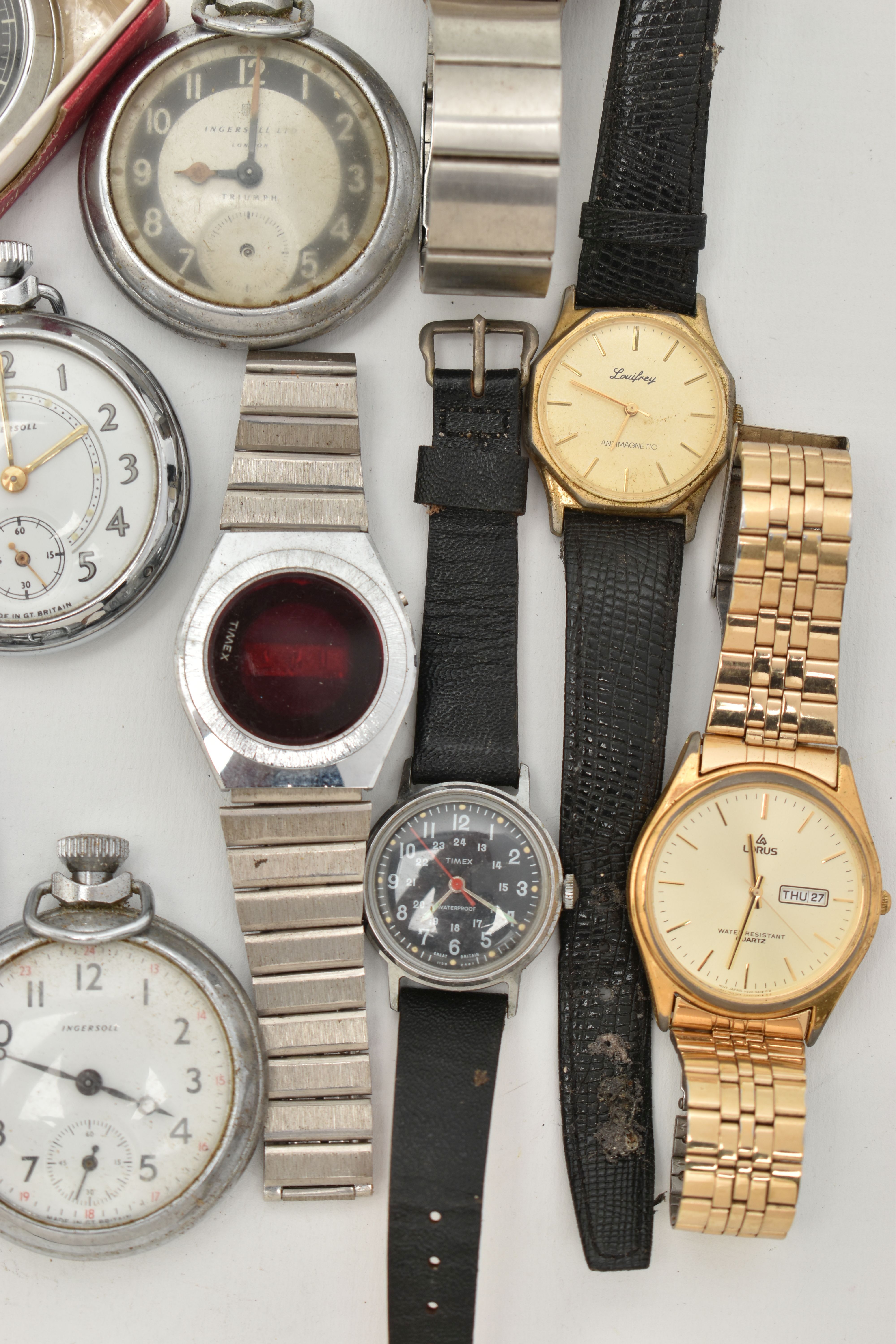 A BOX OF ASSORTED WATCHES, to include twelve 'Ingersoll' pocket watches, together with eight - Image 6 of 7
