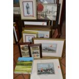 A QUANTITY OF PICTURES AND PRINTS ETC, to include a large print depicting a scene from a tapestry