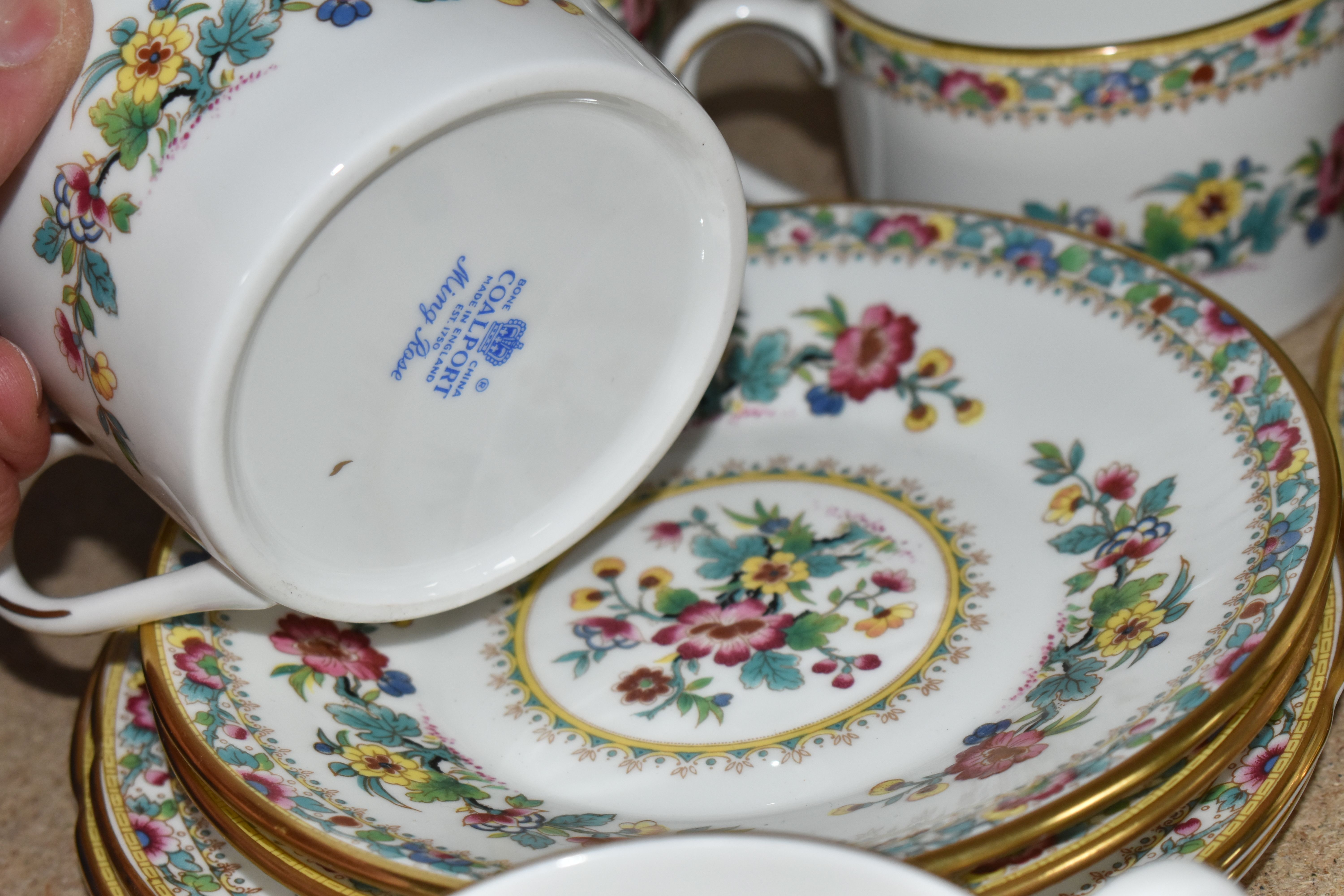 A COALPORT 'MING ROSE' PATTERN TEA SET, comprising teapot, cake plate, covered sugar bowl, footed - Image 6 of 6
