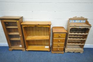 A 19TH CENTURY STYLE PINE WINE RACK, with raised tile back, width 59cm x depth 25cm x height