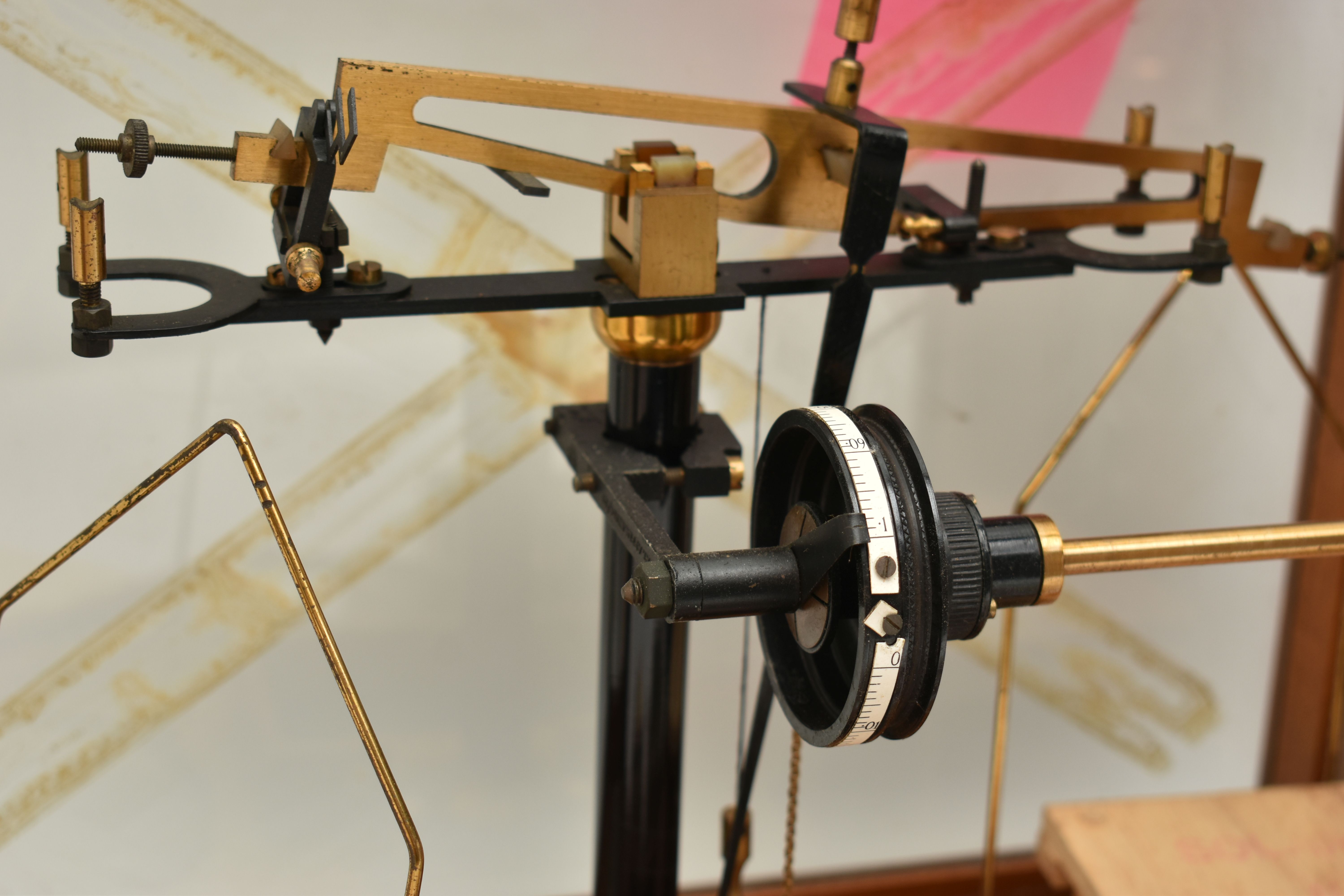 AN EARLY 20TH CENTURY BRASS 'KIMA,' PETROLOGICAL MICROSCOPE, A SET OF BRASS SCALES AND - Image 7 of 7