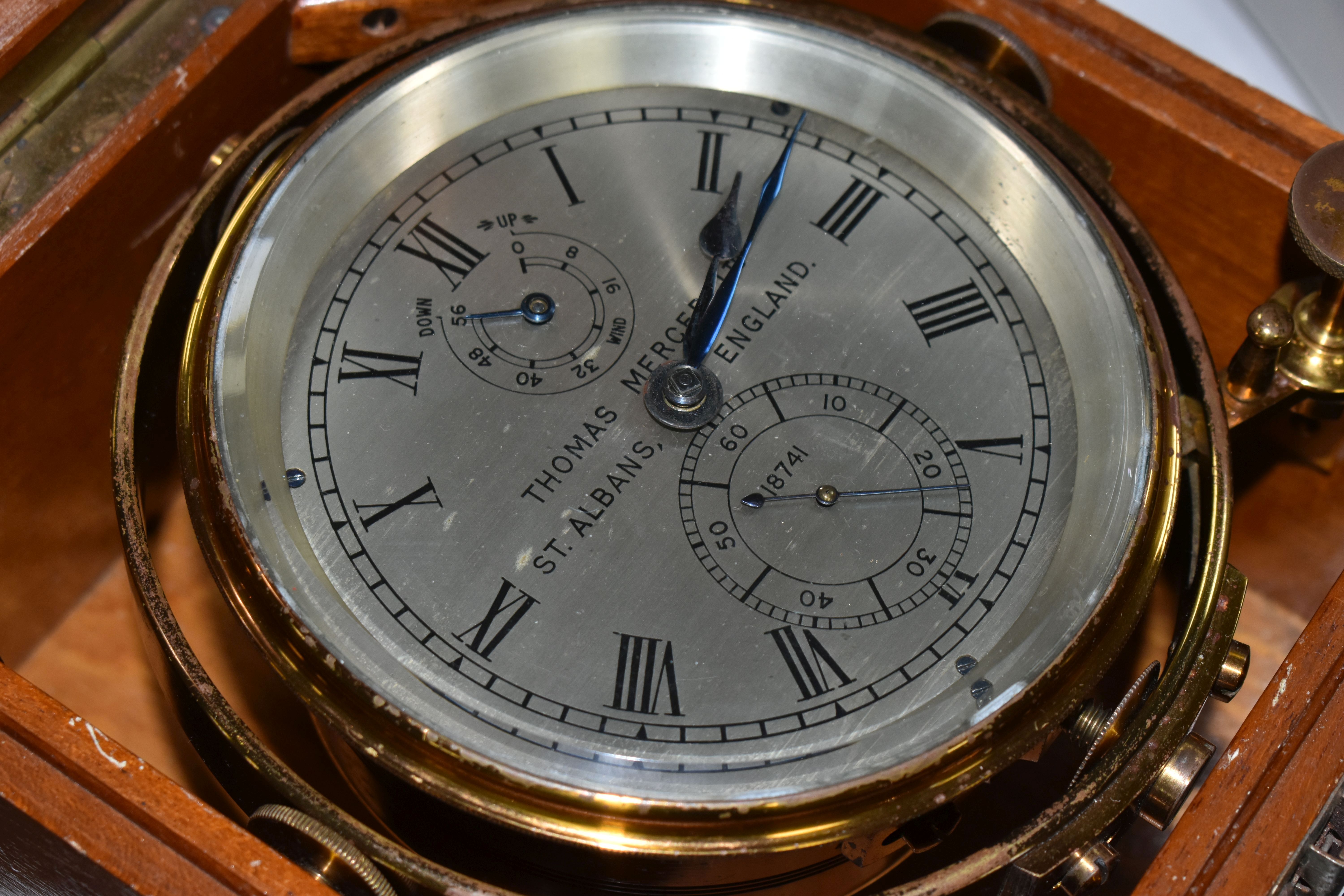 A MID 20TH CENTURY WALNUT CASED MARINE CHRONOMETER BY THOMAS MERCER LTD, SUPPLIED BY JOHN LILLIE & - Image 3 of 10