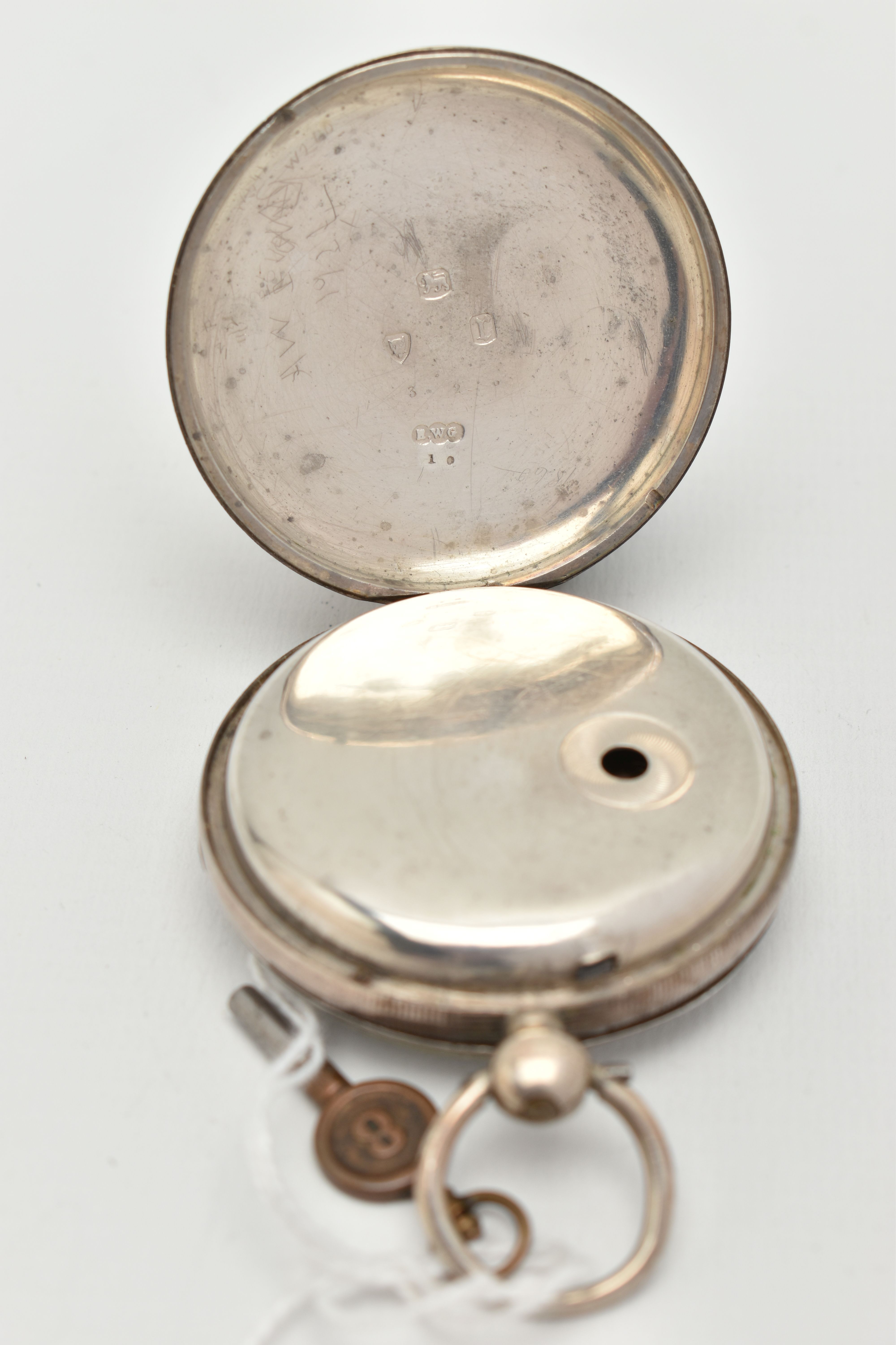 A SILVER MID VICTORIAN OPEN FACE POCKET WATCH, key wound movement, round dial, Roman numerals, - Image 4 of 5