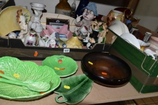 TWO BOXES OF CERAMICS AND ORNAMENTS, to include a George Davidson 'Cloud Glass' bowl, a Carlton Ware