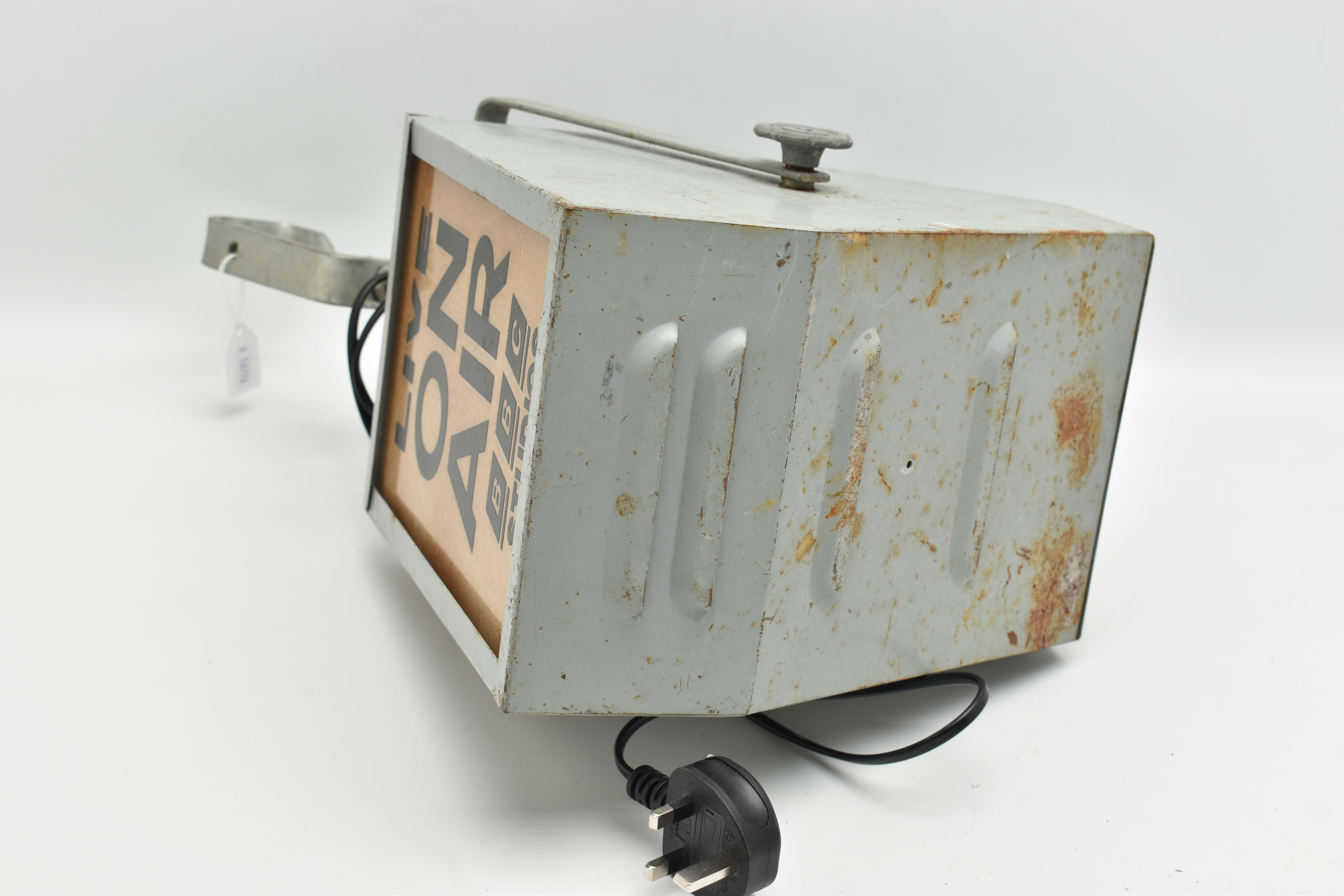 A VINTAGE BBC STUDIOS 'LIVE ON AIR' HANGING LIGHT IN A GREY PAINTED METAL HOUSING, the panel - Image 5 of 5