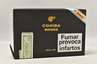 CIGARS, One Box of 10 COHIBA BEHIKE BHK 52 Cigars, outer box seal (broken) has a barcode, inner