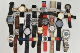 A BAG OF ASSORTED GENTS FASHION WRISTWATCHES, names to include 'Ben Sherman, Hugo Boss, Animal,