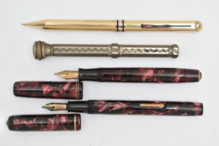 TWO FOUNTAIN PENS AND TWO PENCILS, the first a 'Conway Stewart' fountain pen, nib stamped 14ct, a '