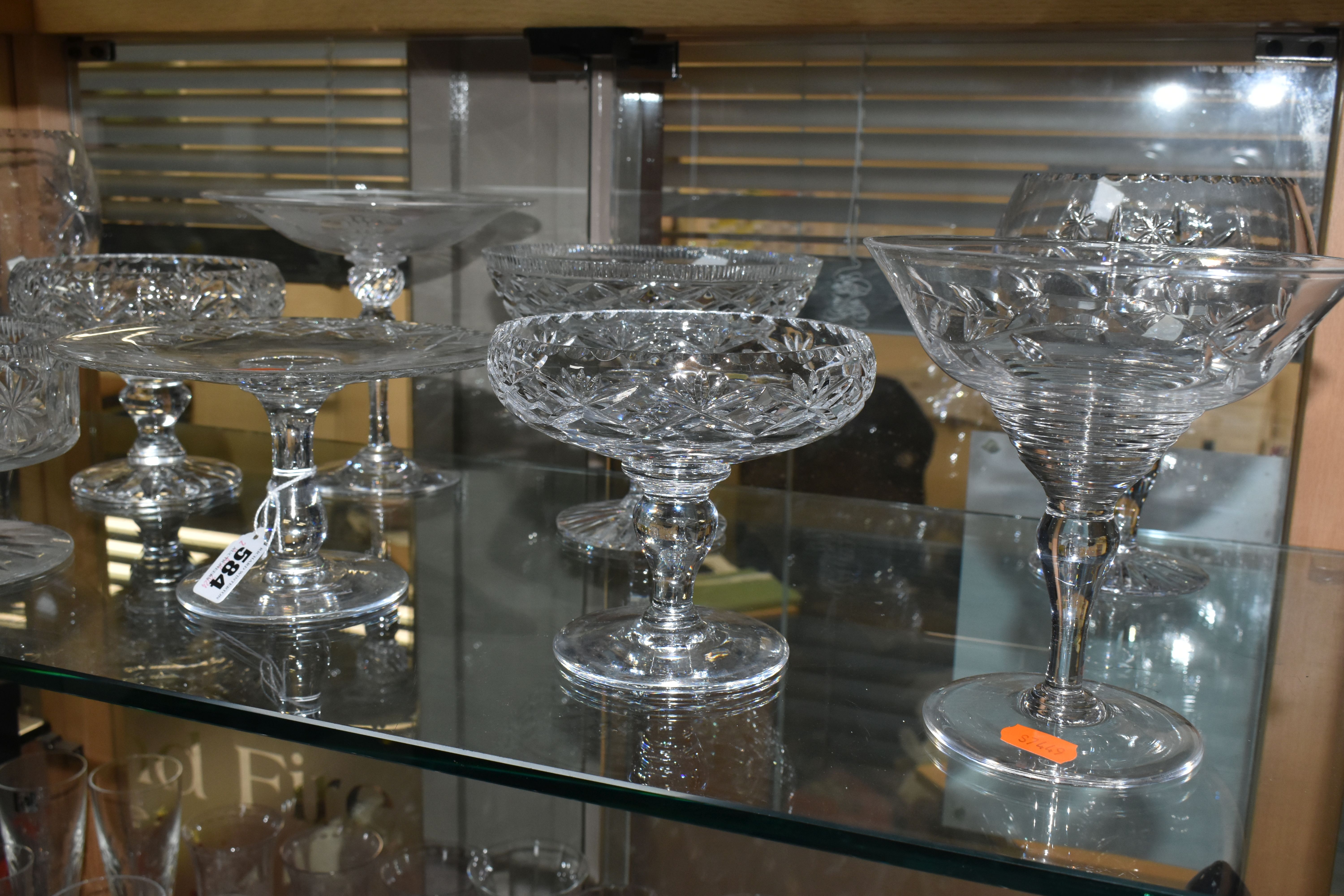 A COLLECTION OF TAZZA, COMPOTE AND BON BON DISHES, ten assorted designs comprising a rose etched bon - Image 2 of 12