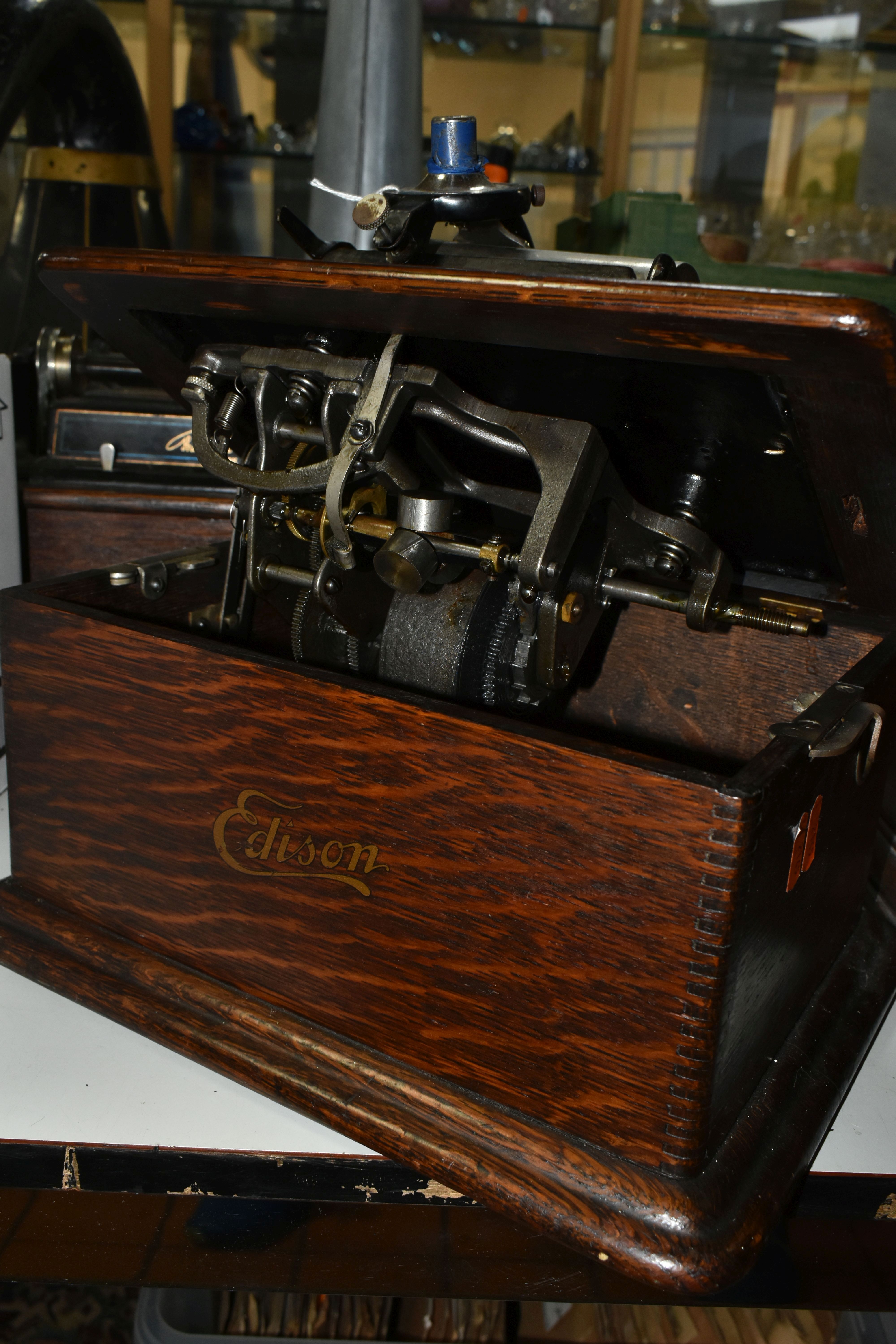 TWO EDISON PHONOGRAPHS AND A BOX OF ASSOCIATED RECORDS, comprising an Edison Standard Phonograph, - Image 8 of 23