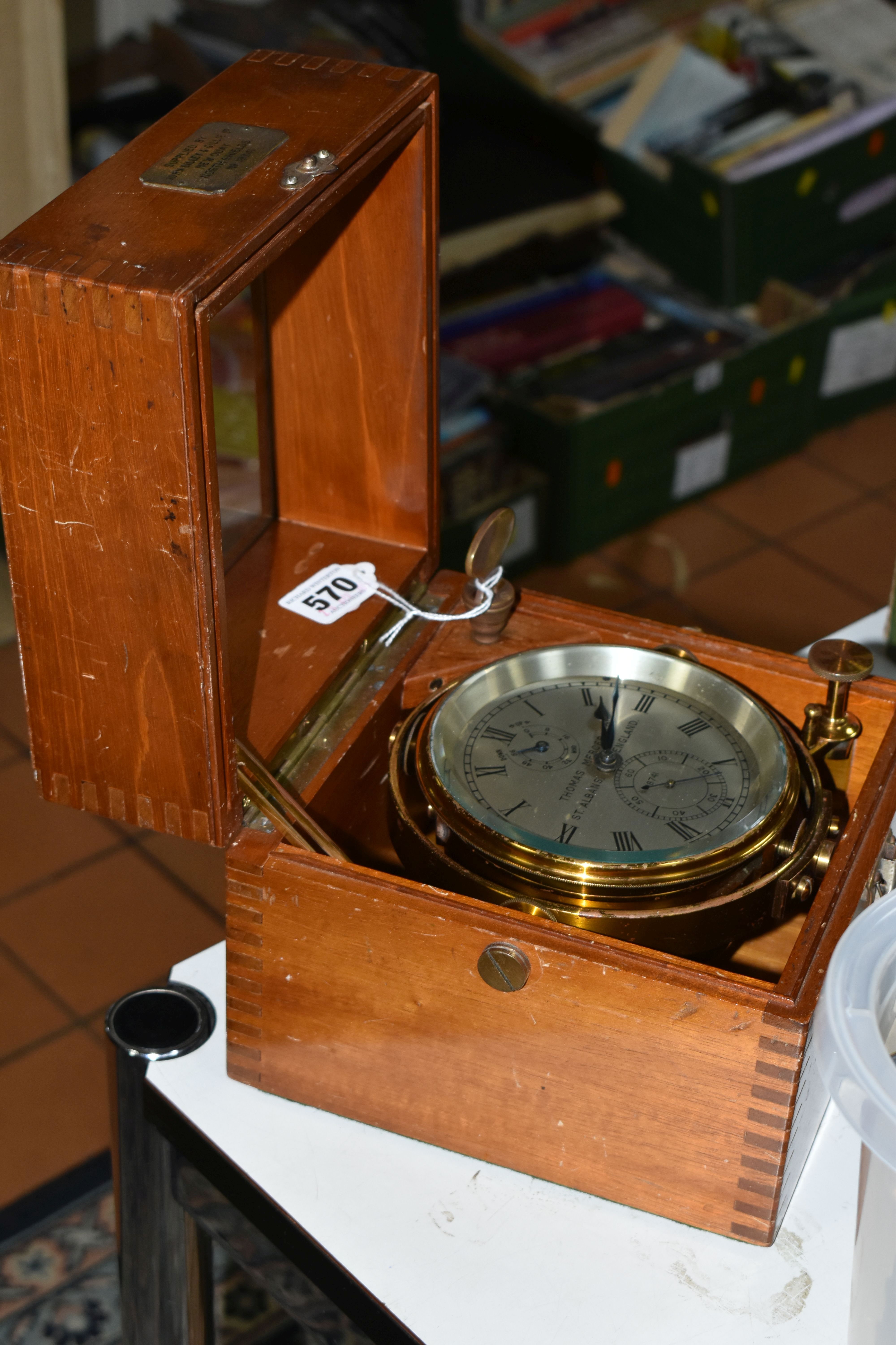 A MID 20TH CENTURY WALNUT CASED MARINE CHRONOMETER BY THOMAS MERCER LTD, SUPPLIED BY JOHN LILLIE & - Image 6 of 10