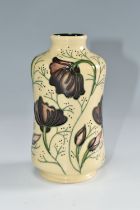 A MOORCROFT POTTERY 'CHOCOLATE COSMOS' PATTERN VASE, of cylindrical waisted form, tube lined with