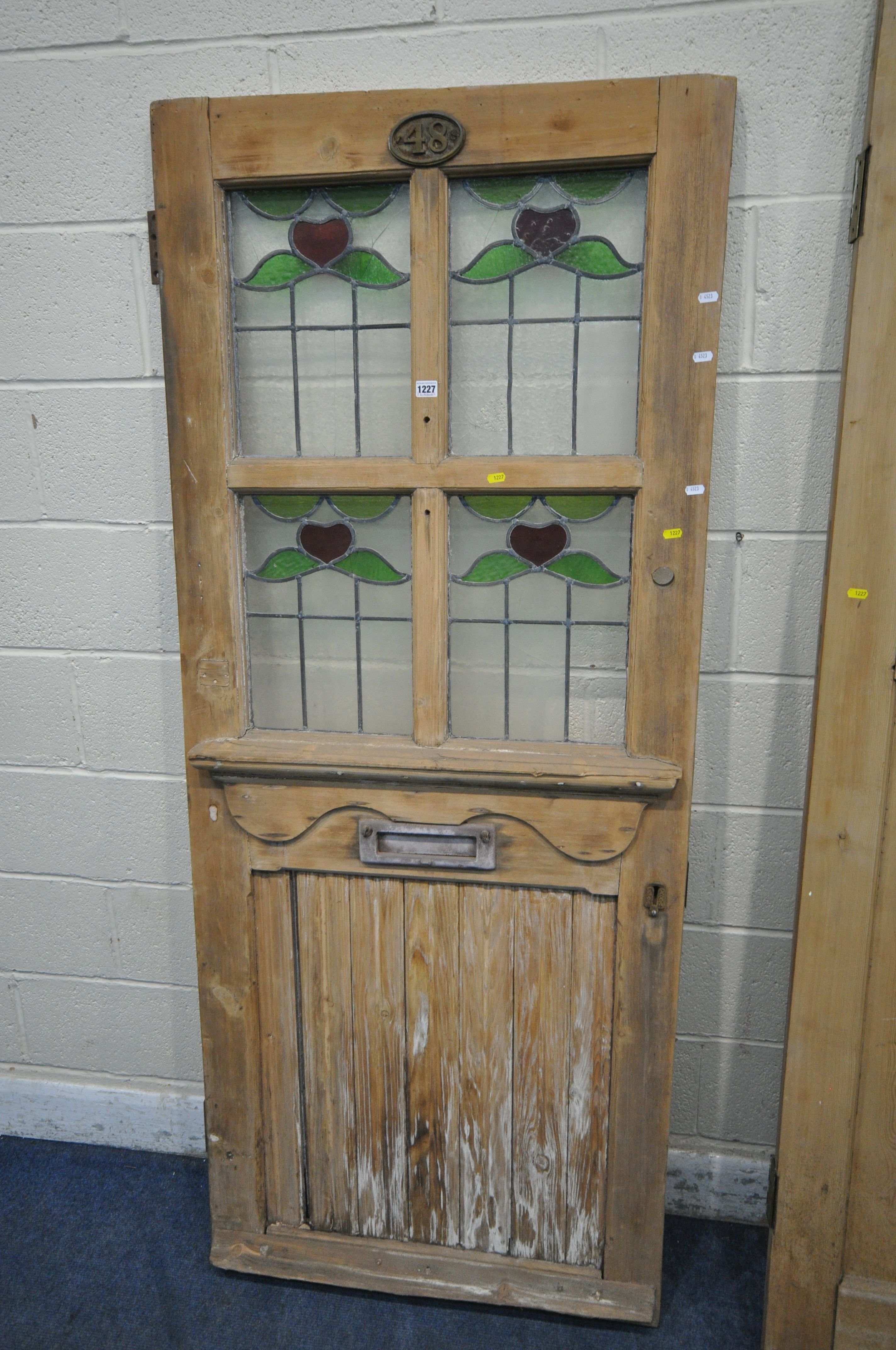 TWO PINE DOORS, the larger one with six glass panes, 81cm x 201cm the smaller one with four lead - Image 3 of 6