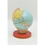 A SECOND HALF 20TH CENTURY CHAD VALLEY STYLE CHILD'S TERRESTRIAL TIN PLATE GLOBE, height 16cm (
