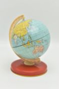 A SECOND HALF 20TH CENTURY CHAD VALLEY STYLE CHILD'S TERRESTRIAL TIN PLATE GLOBE, height 16cm (