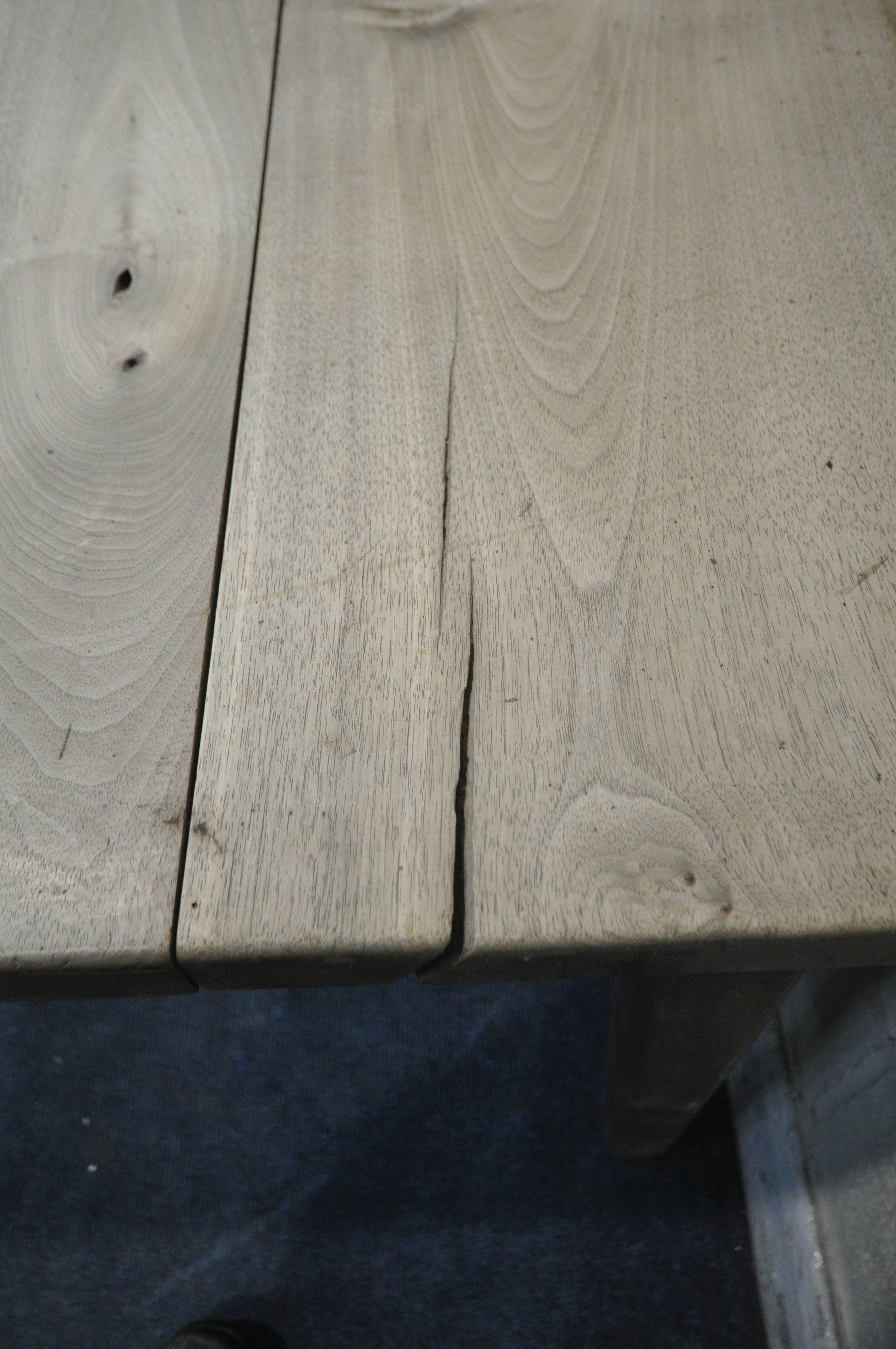A 19TH CENTURY SYCAMORE RECTANGULAR PLANK TOP FARMHOUSE TABLE, with frieze drawer to each end, - Image 4 of 7