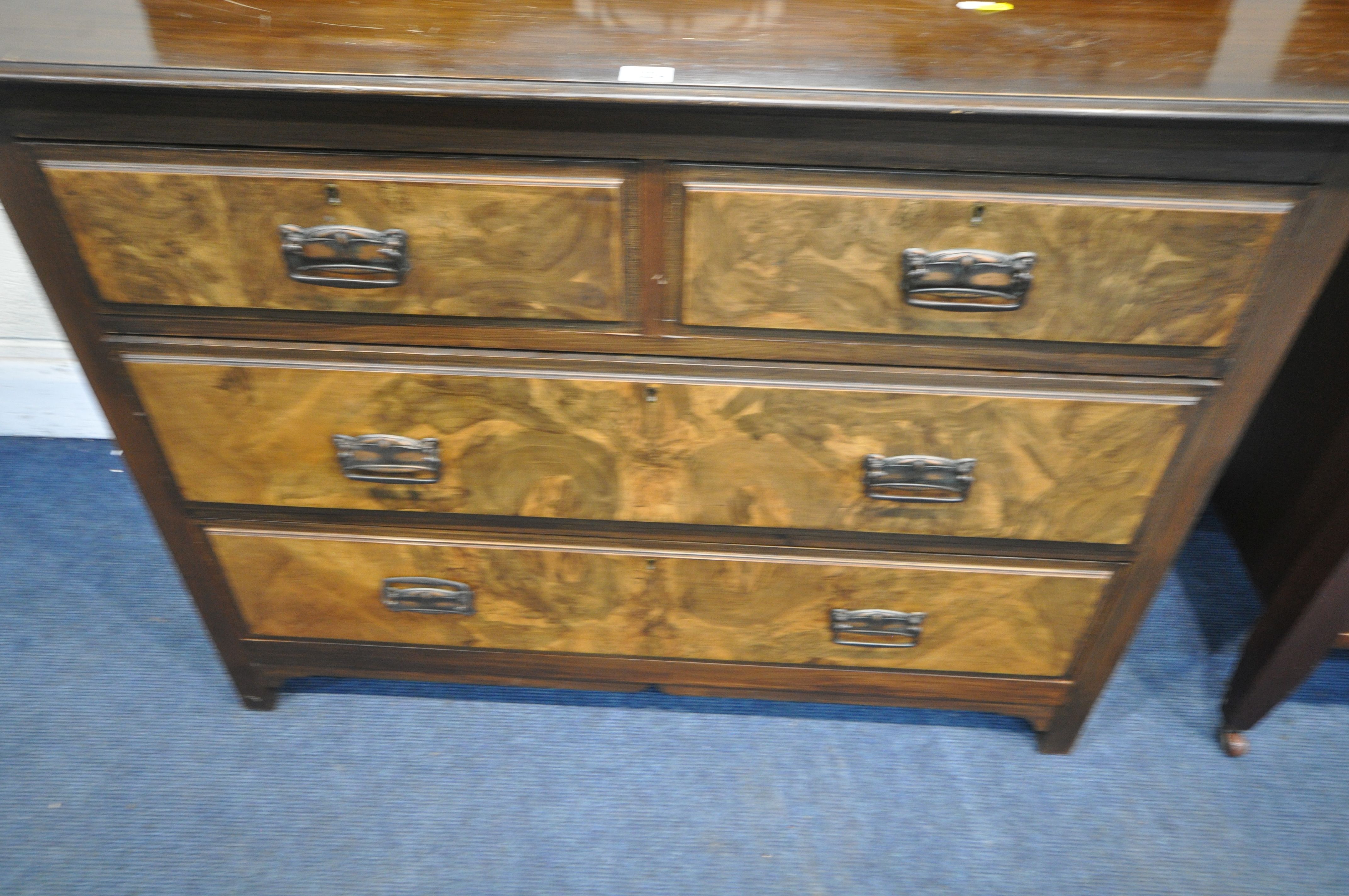 A 20TH CENTURY WALNUT DRESSING CHEST, with a single mirror and six assorted drawers, width 107cm x - Image 4 of 5