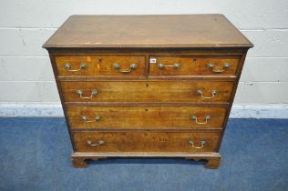 A GEORGIAN OAK CHEST OF TWO SHORT OVER THREE LONG DRAWERS, on bracket feet, width 107cm x depth 57cm