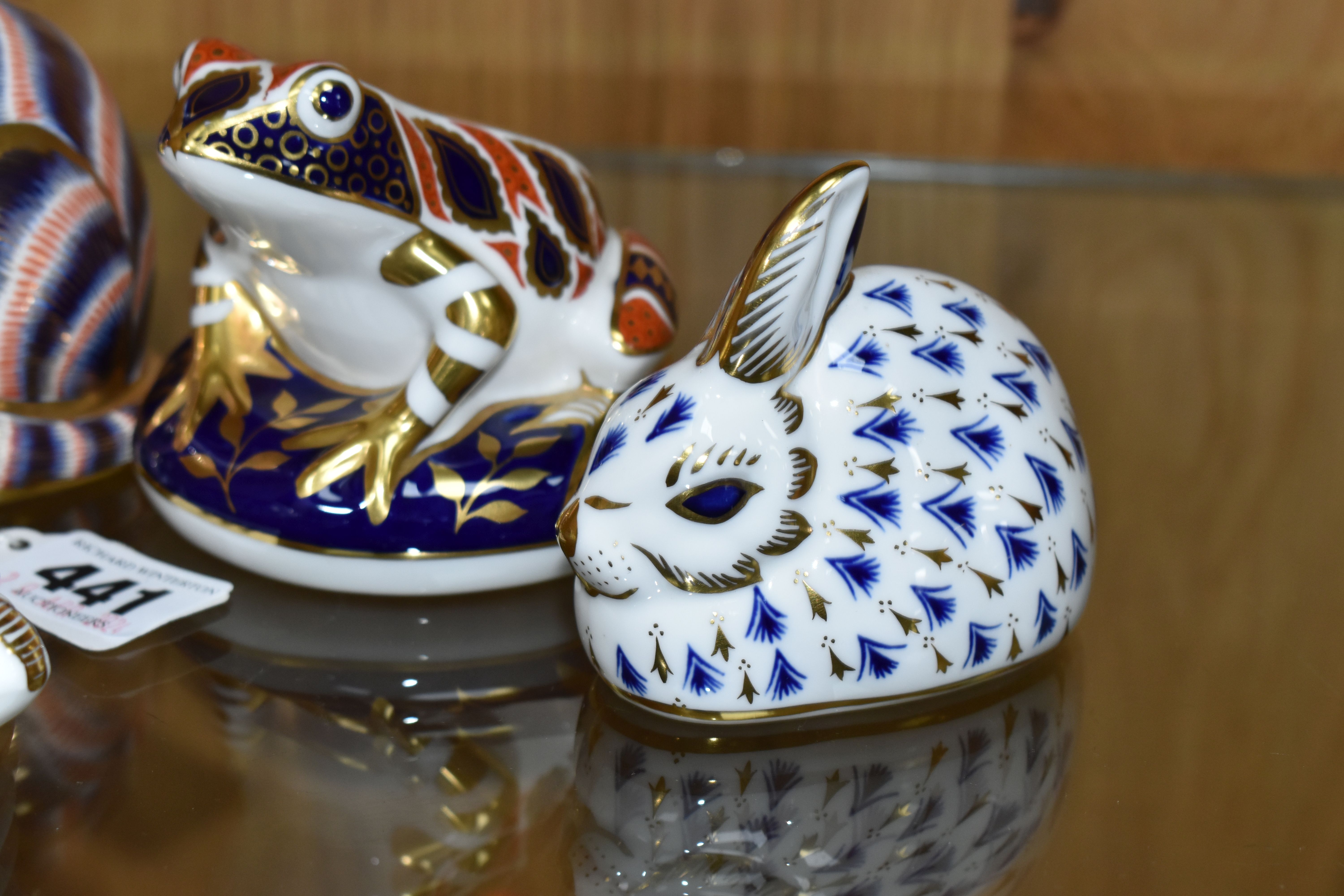 FOUR ROYAL CROWN DERBY PAPERWEIGHTS, comprising Rabbit - gold stopper, Frog - silver stopper, Turtle - Image 3 of 7