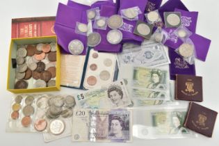 A CARDBOARD BOX OF UK COINS, to include an 1826 Sixpence George IV, 1845 Crown Victoria, 1889 Double