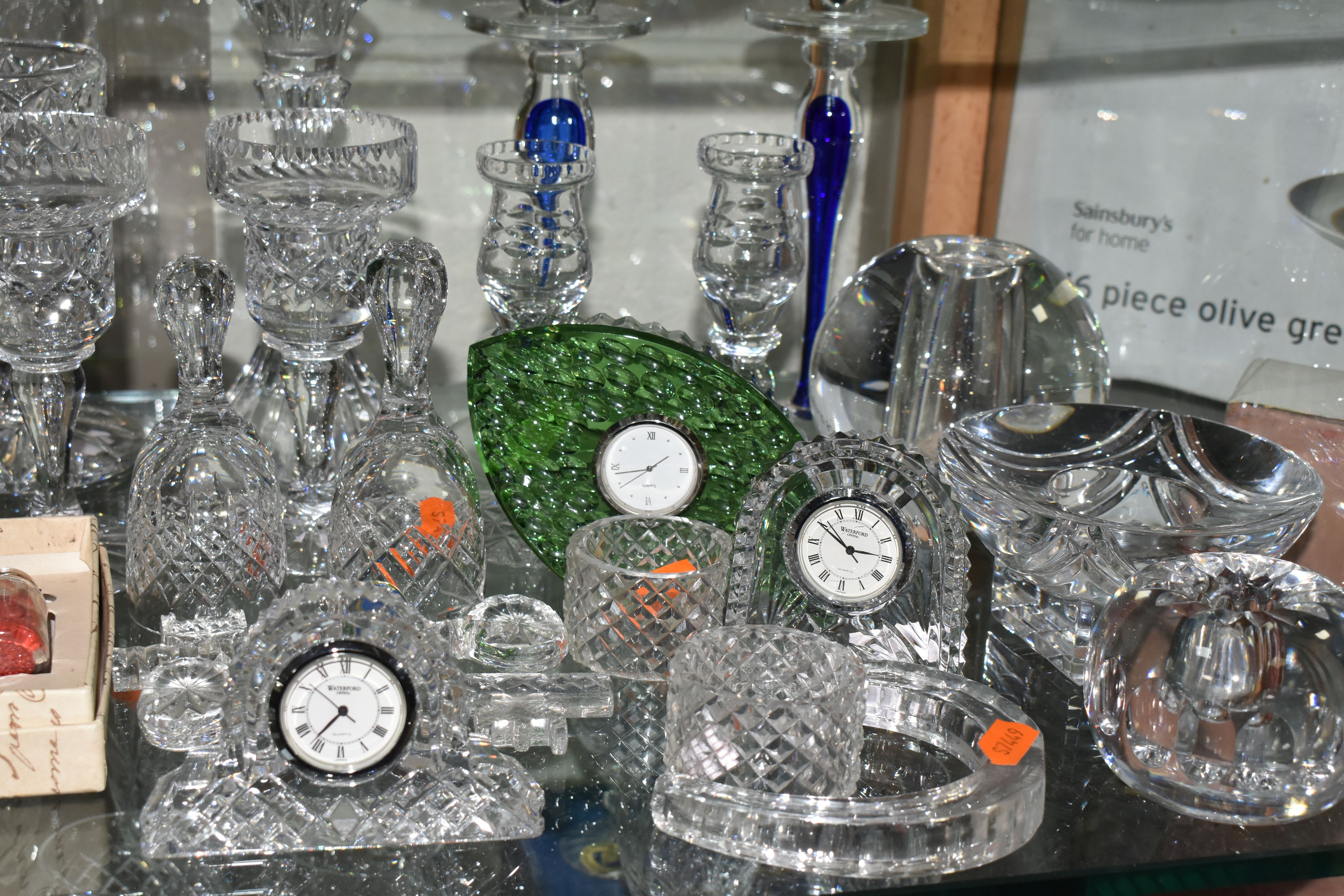 A GROUP OF CUT GLASS CLOCKS, CANDLE HOLDERS, INKSTAND AND BOXED INK SET, a Georgian novelty pipe, - Image 3 of 12