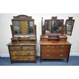 A 20TH CENTURY WALNUT DRESSING CHEST, with a single mirror and six assorted drawers, width 107cm x