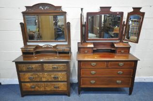 A 20TH CENTURY WALNUT DRESSING CHEST, with a single mirror and six assorted drawers, width 107cm x