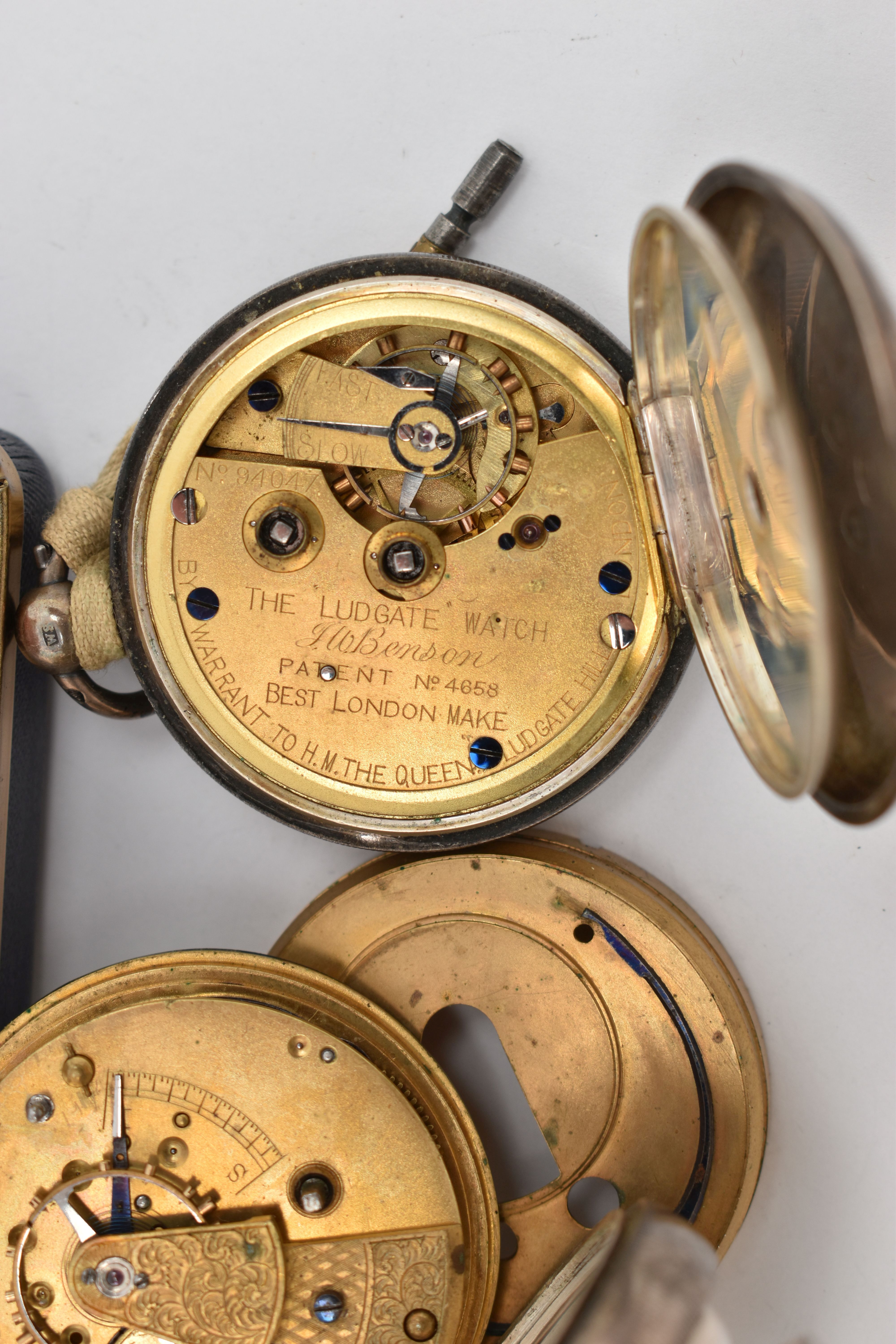 TWO SILVER OPEN FACE POCKET WATCHES, to include a 'J.W.Benson' key wound pocket watch, round white - Image 4 of 4