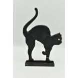 A MODERN CAST METAL DOORSTOP IN THE FORM OF A BLACK CAT, on a rectangular base, height 30cm (