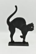 A MODERN CAST METAL DOORSTOP IN THE FORM OF A BLACK CAT, on a rectangular base, height 30cm (